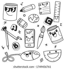 School clipart. Vector doodle school icons and symbols. Hand drawn stadying education objects