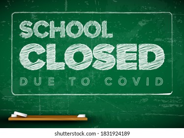 School Closed Due To Covid Flyer Lettering On School Blackboard