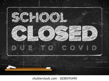 School Closed Due To Covid Flyer Lettering On School Blackboard