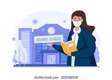 School closed during covid-19 pandemic illustration concept