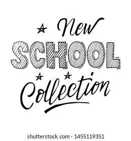School collection lettering composition  of poster and banner with  elements in white background for retail marketing promotion and education related. Hand drawing vector illustration.