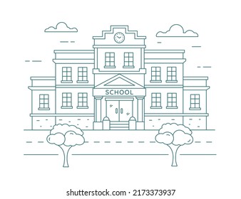 Escuela, edificio de la universidad. Icono de línea. Ilustración vectorial aislada en fondo blanco.