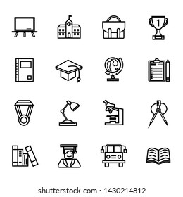 School College Education Elements Line Outline Vector Icon Set Pack Illustration