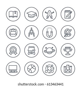 school and college line icons in circles over white