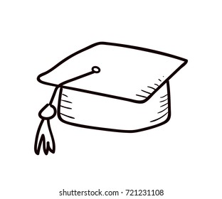 Objetos escolares y universitarios - sombrero académico. Ilustración del doodle vectorial