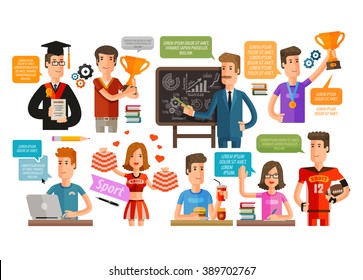 School, College or student, teacher set of icons