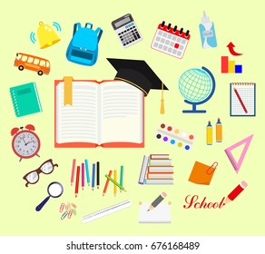 School. College. Training. Icons set. Vector illustration.