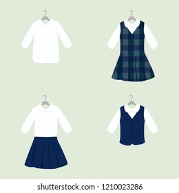 School or College Uniforms on Hangers. Kids Clothes Vector Set