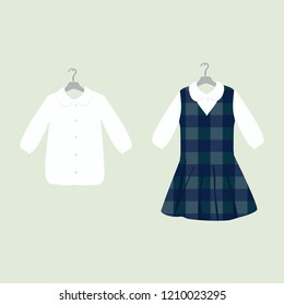 School or College Uniforms on Hangers. Kids Clothes Vector Set