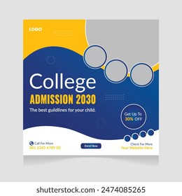 School College University Admission Social Media Banner Post Design Template