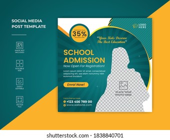 School, College and University education admission social media post & back to school web banner template or square flyer poster.