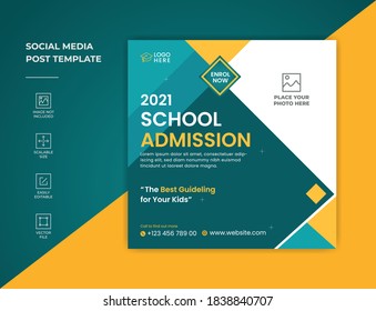 School, College and University education admission social media post & back to school web banner template or square flyer poster.