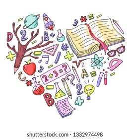 School, college, university, kindergarten pattern with vector elements and icons. Creativity and imagination.