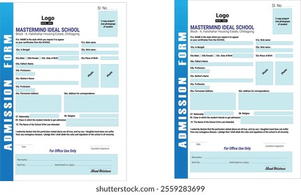  School, College, University Registration Form, Admission form. Registration from template design. User authorization. Vector illustration.