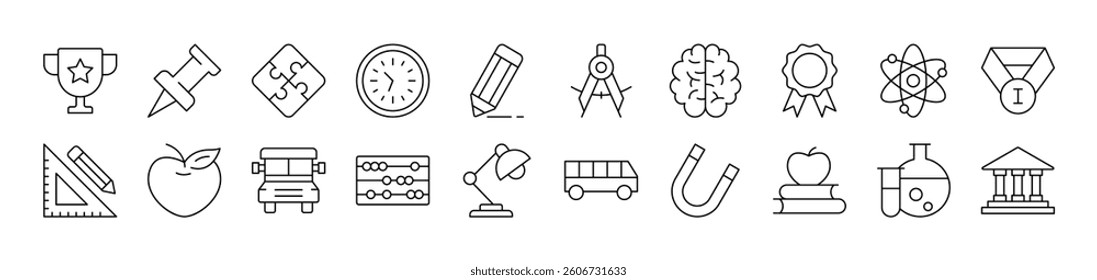 School, College, University Related Image Collection. Editable Stroke. Perfect for Infographics, Articles, Books, Flyers, Banners