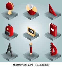 School color gradient isometric icons
