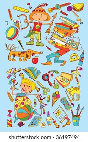 Escuela en color (dibujo de Vector dibujado a mano)