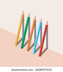 School color pencils on pastel background. Creative concept