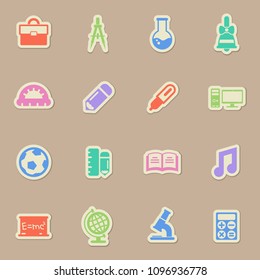 school color vector icons on paper stickers