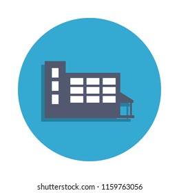 school colored in blue badge icon. Element of school icon for mobile concept and web apps. Detailed school icon can be used for web and mobile