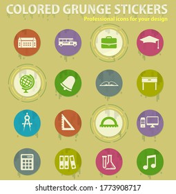 School colored grunge icons with sweats glue for design web and mobile applications