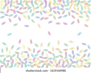 School colored paper clips isolated on white vector background. Red, blue, green, yellow paperclips memo note  