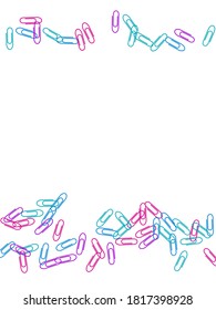 School colored paper clips isolated on white vector background. Magenta, blue, violet paperclips memo note and documents staple attach tools illustration. Simple plastic paperclips.