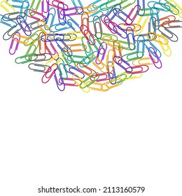 School colored paper clips isolated on white vector background. Pink red, blue, green, orange paperclips memo note and documents staple attach tools illustration. Simple plastic paperclips.