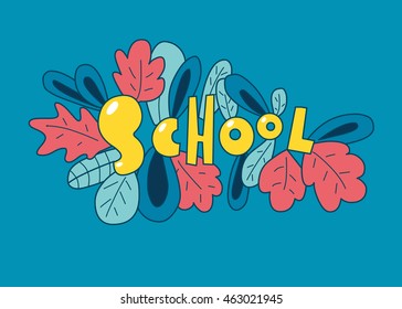 School colorful cartoon word, education concept vector illustration