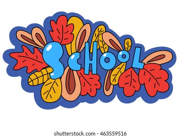 School colorful cartoon word, education concept vector illustration