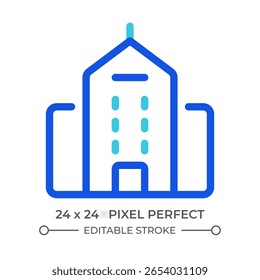 Ícone de iu de linha colorida da escola. Prédio da universidade, faculdade. Educação no instituto, graduação. Estudos acadêmicos. Símbolo linear duotônico de vetor isolado. Elemento de interface do usuário, pixel perfect