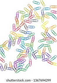 School colorful paper clips isolated on white vector background. Purple, cyan blue, green, orange paperclips memo note and documents staple attach tools illustration. Simple plastic paperclips.