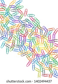 School colorful paper clips isolated on white vector background. Rainbow colors paperclips memo note and documents staple attach tools illustration. Plastic paperclips backdrop.