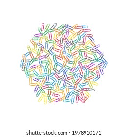 School colorful paper clips isolated on white vector background. Rainbow colors and metal paperclips memo note and documents staple attach tools illustration. Plastic paperclips backdrop.