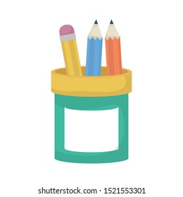 school colors pencils in holder supplies education icons vector illustration design