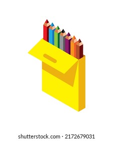 school colors pencils supply icon isometric