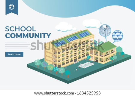 school community students playing campus university building