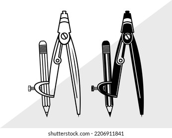 Compass escolar con lápiz SVG Ilustración de vectores imprimibles