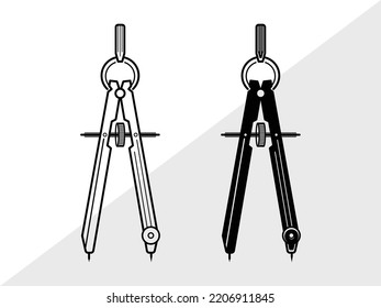 School Compass With Pencil SVG Printable Vector Illustration