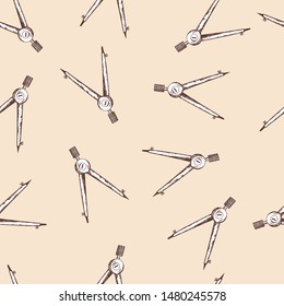 School Compass Seamless. Back To School Sketch Doodle Design. Vector Illustration.