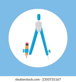 Ilustración vectorial de la brújula escolar. Imagen de clip de brújula. Herramienta para dibujar círculo. Suministros de oficina o escolares, vectores de papel. Objeto educativo. De vuelta al concepto escolar. Vector plano al estilo de las caricaturas.
