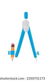 School compass vector illustration. Compass clip art. Tool for drawing circle. Office or School supplies, stationery vector. Educational object. Back to schoool concept. Flat vector in cartoon style.