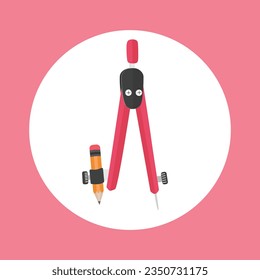 School compass vector illustration. Compass clip art. Tool for drawing circle. Office or School supplies, stationery vector. Educational object. Back to schoool concept. Flat vector in cartoon style.
