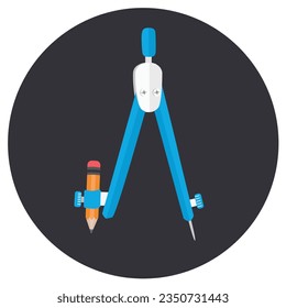 School compass vector illustration. Compass clip art. Tool for drawing circle. Office or School supplies, stationery vector. Educational object. Back to schoool concept. Flat vector in cartoon style.
