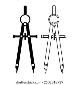 School compasses for drawing circles black and white flat vector icon design
