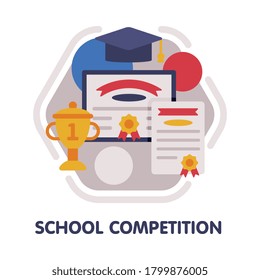 School Competition Icon, Back to School Concept, Education and Science Disciplines Elements Flat Style Vector Illustration