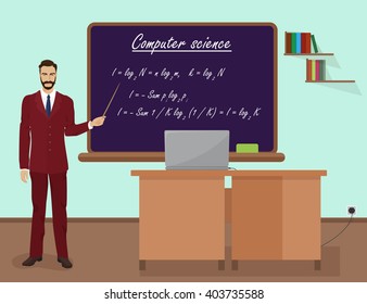 School Computer science male man teacher in audience classroom concept.