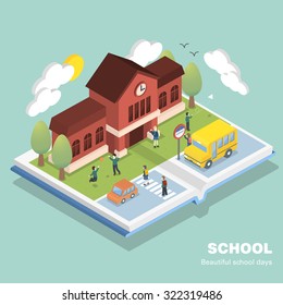 School Concept In 3d Isometric Flat Design