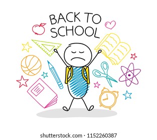 School concept with cartoon character - back to school. Vector.