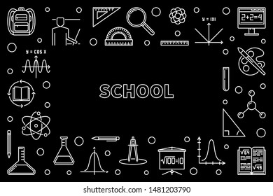 School concept horizontal outline frame on dark background. Vector illustration